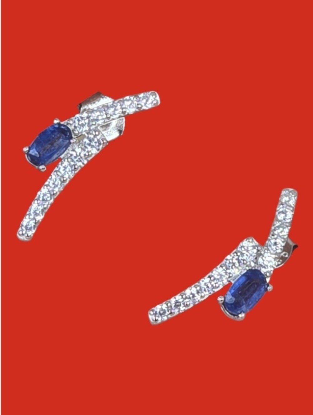 925 Sterling Silver Earrings With Natural Oval Kyanite 5x3mm & CZ